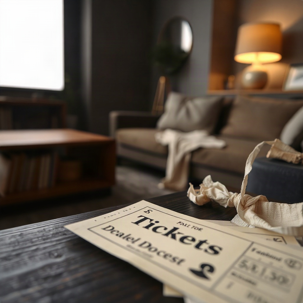 Cream ticket paper on dark wood